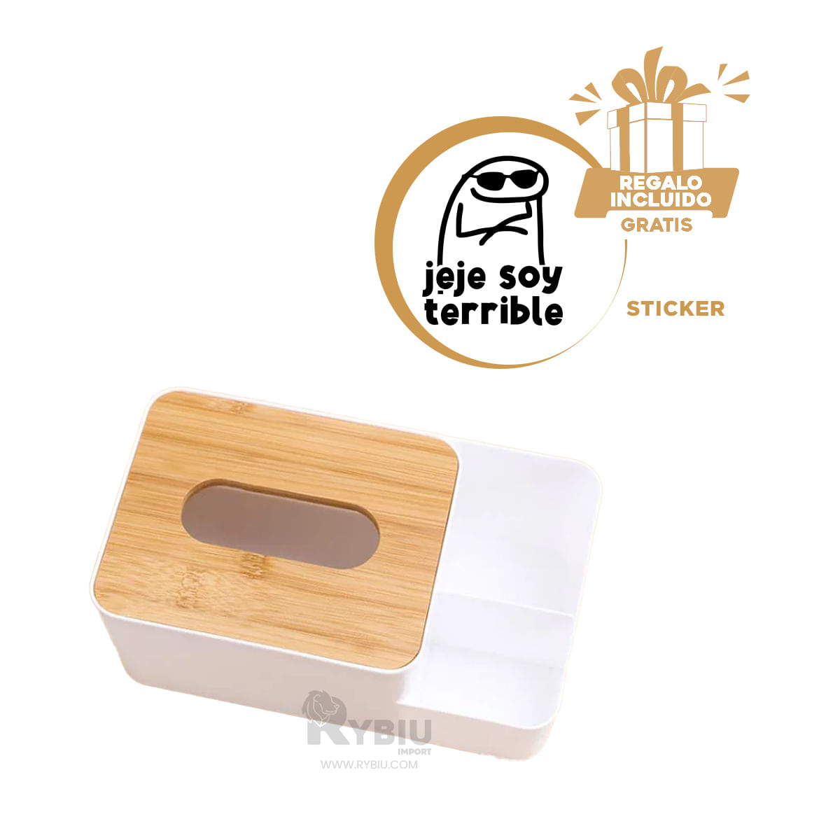 Servilletero con Tapa de Madera en Color Blanco Y+Stickers