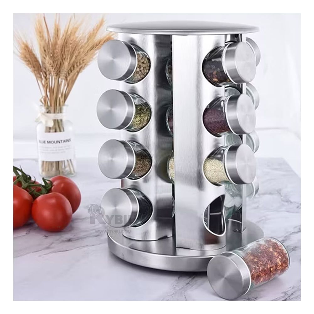 Condimentero Giratorio de 16 Tarros Acero Y+Stickers Condimentero Giratorio de 16 Tarros Acero Y+Stickers
