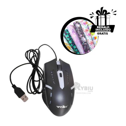 Mouse con Conexion Usb de Tono Negro Y+Papel de Regalo