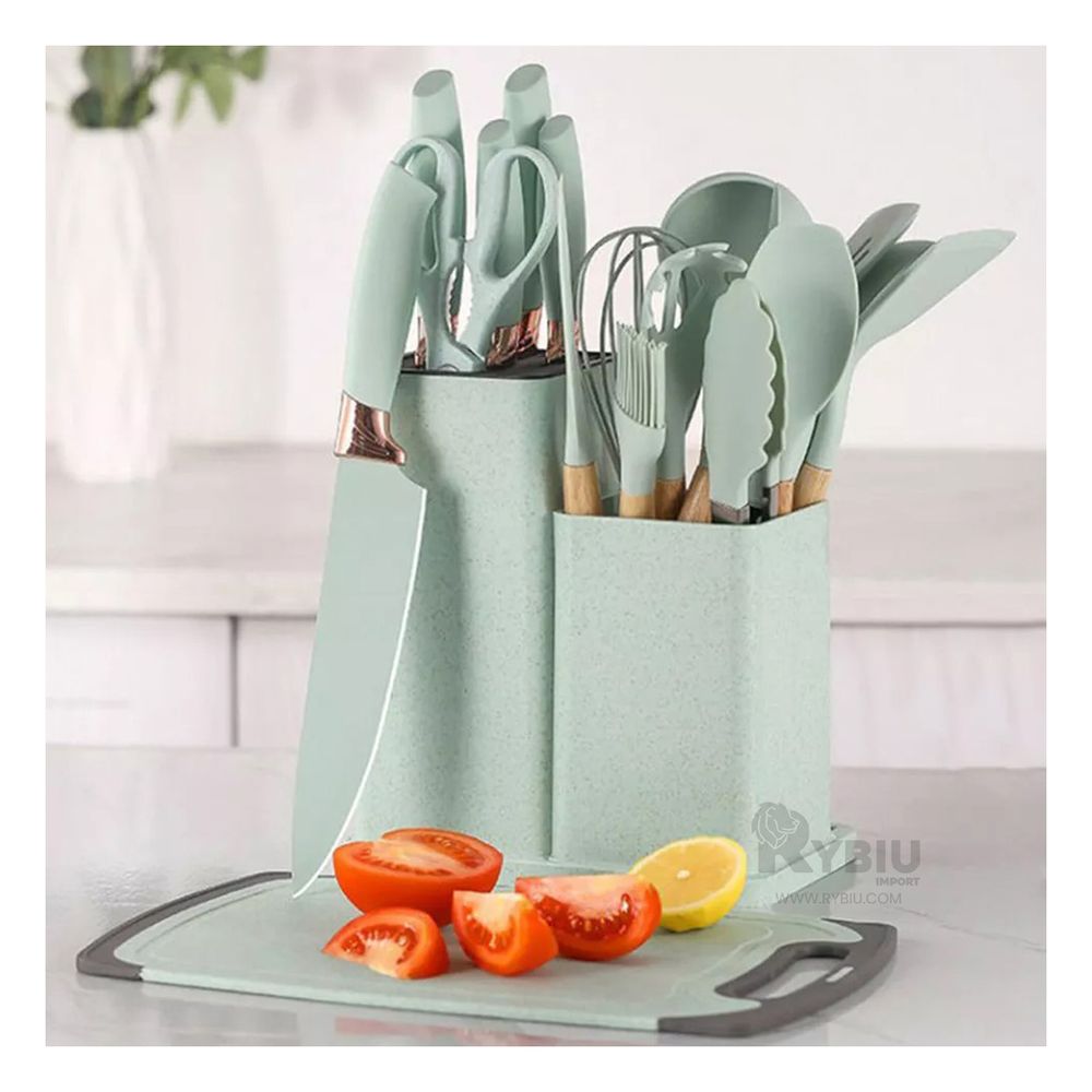 Set de Cocina de 18 Utensilios en Color Verde Set de Cocina de 18 Utensilios en Color Verde