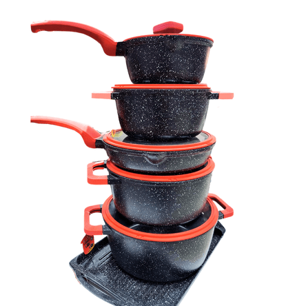 Juego de Ollas Roca Volcánica de 11 Pcs Color Negro Juego de Ollas Roca Volcánica de 11 Pcs Color Negro
