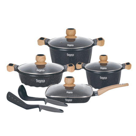 Juego de Ollas Antiadherente Reyna X10 Piezas Color Negro Juego de Ollas Antiadherente Reyna X10 Piezas Color Negro