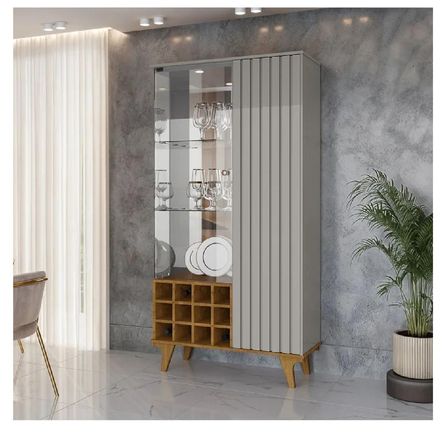 Vitrina portaVinos TU MESITA Lissy color Gris/Haya 2 puerta