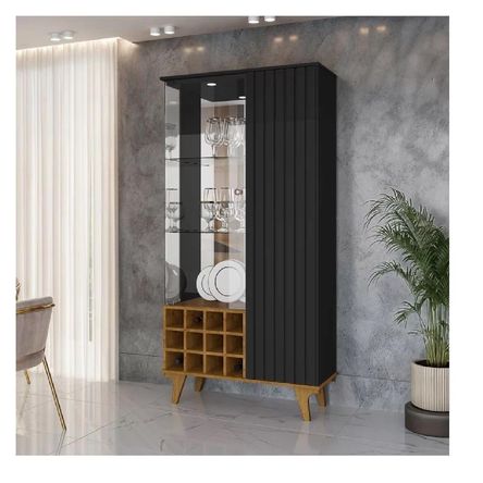 Vitrina portaVinos TU MESITA Lissy color Negro/Haya 2 puerta