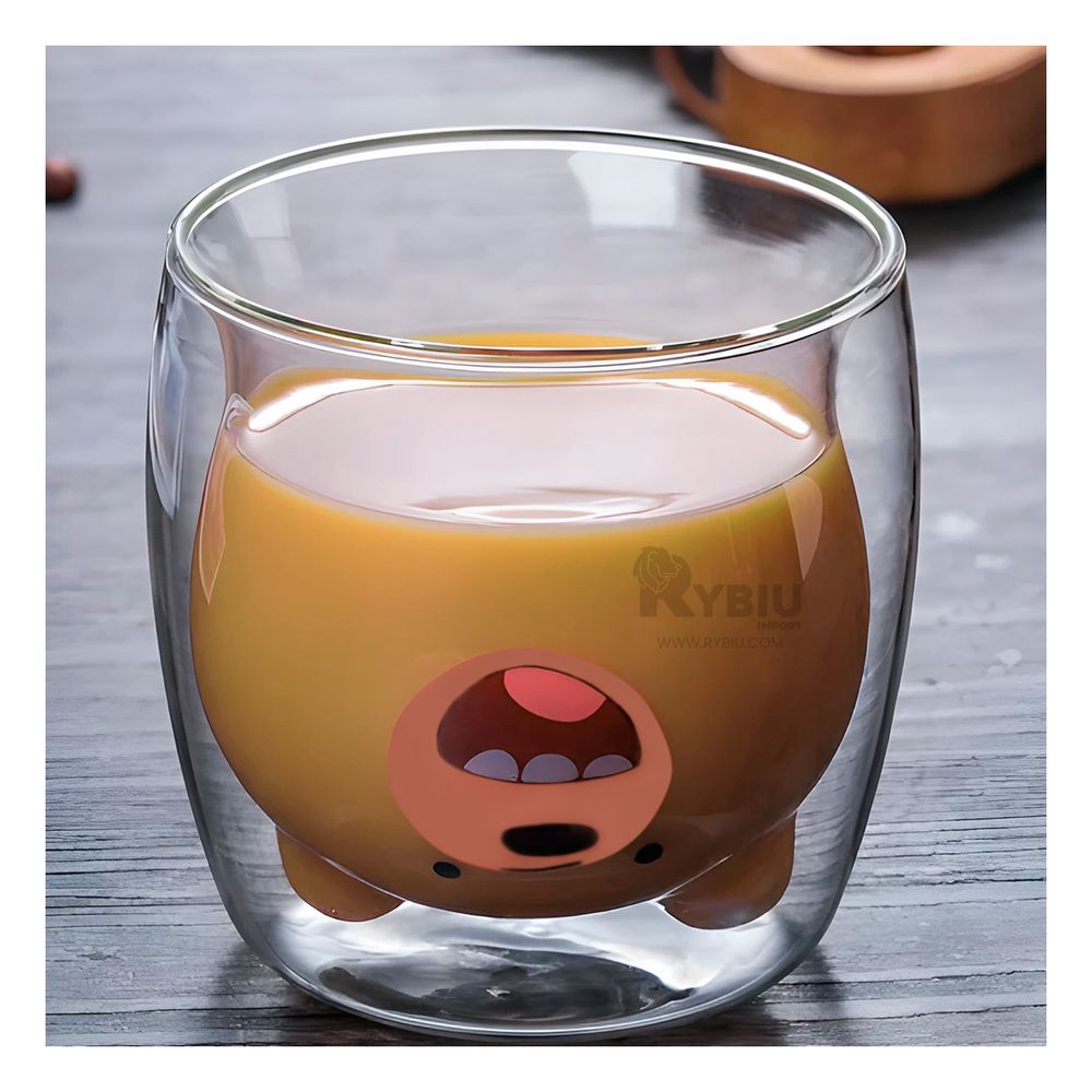 Vaso Capa Dual de Oso Pardo Transparente Y+Papel de Regalo Vaso Capa Dual de Oso Pardo Transparente Y+Papel de Regalo
