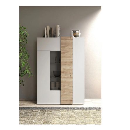 Vitrina Moderna TU MESITA Artik color Blanco/Roble 2 puertas