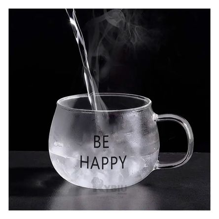 Taza de Vidrio Diseño Be Happy de Color Transparente Taza de Vidrio Diseño Be Happy de Color Transparente