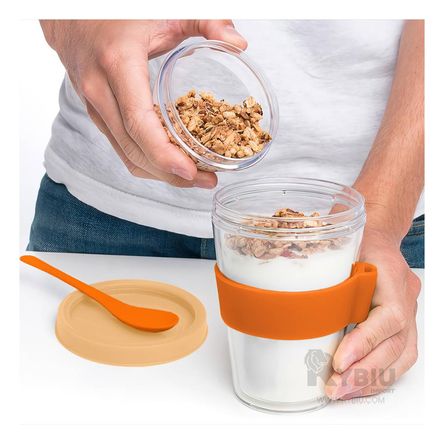 Vaso Practico para Yogurt 350ml Anaranjado Y+Papel de Regalo