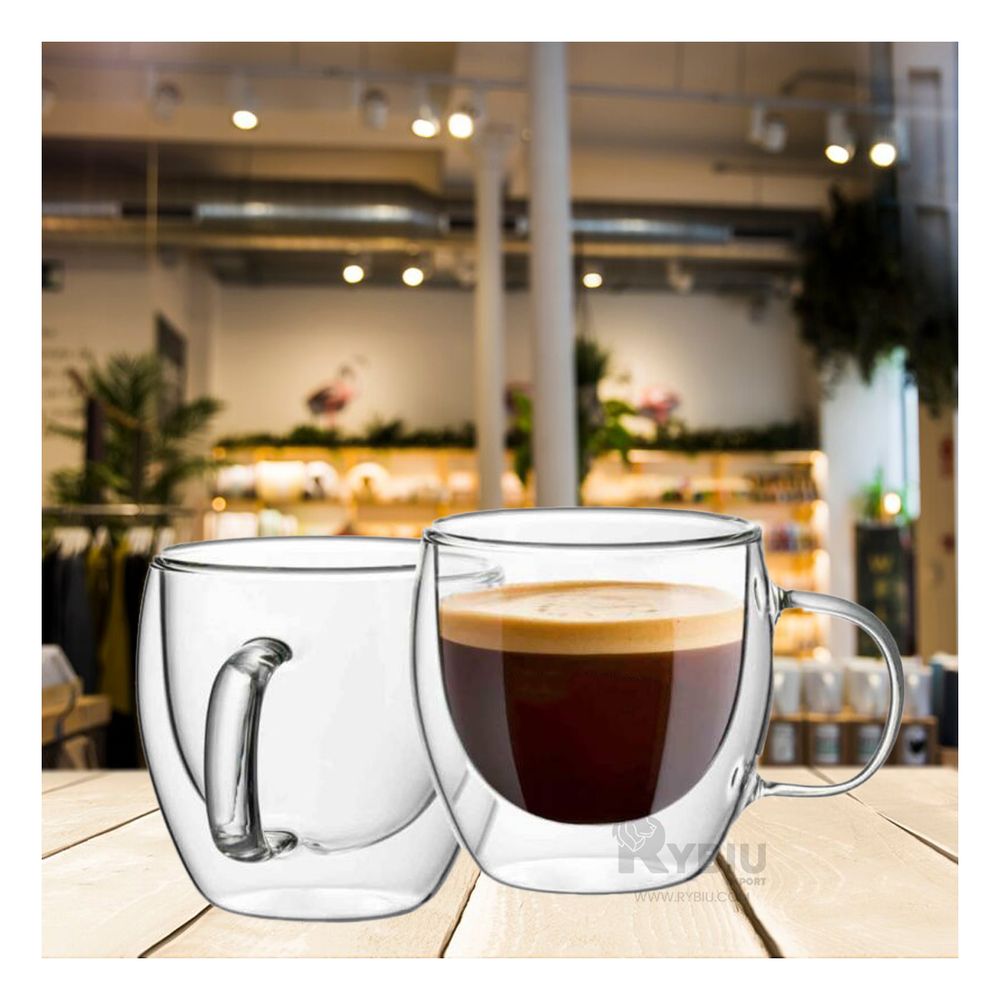 Taza Espresso Doble Capa de Asa Circular en Transparente Taza Espresso Doble Capa de Asa Circular en Transparente
