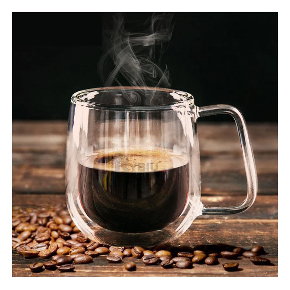 Taza Espresso Doble Capa con Asa Cuadrada en Transparente Taza Espresso Doble Capa con Asa Cuadrada en Transparente
