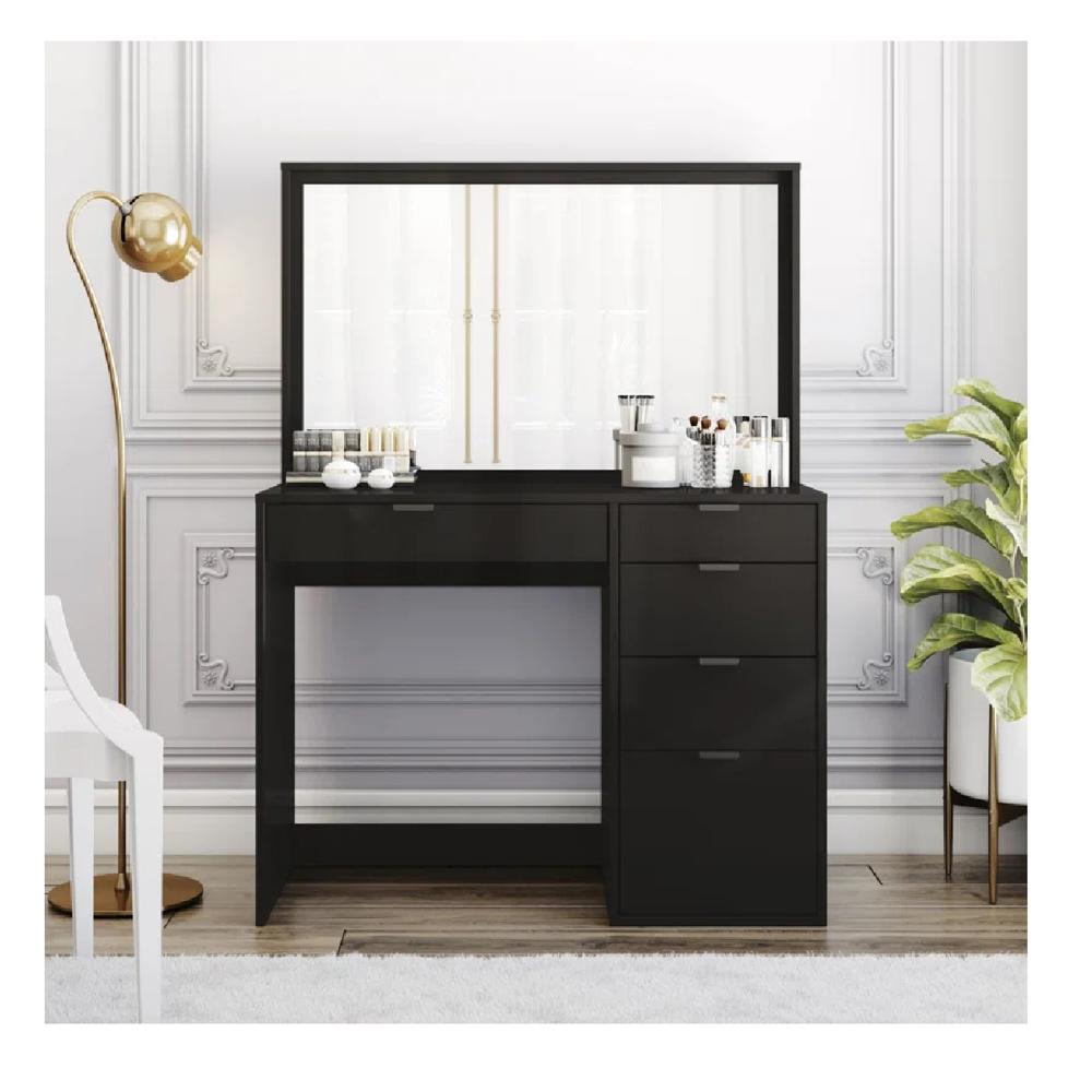 Tocador Moderno TU MESITA Miami con Espejo color Negro 5 cajones