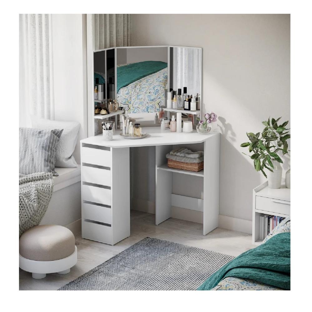 Tocador Esquinero TU MESITA Sigrid color Blanco 3 espejos 5 cajones