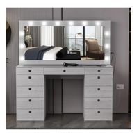 Tocador Moderno TU MESITA Sonia color Gris 11 cajones Espejos Led
