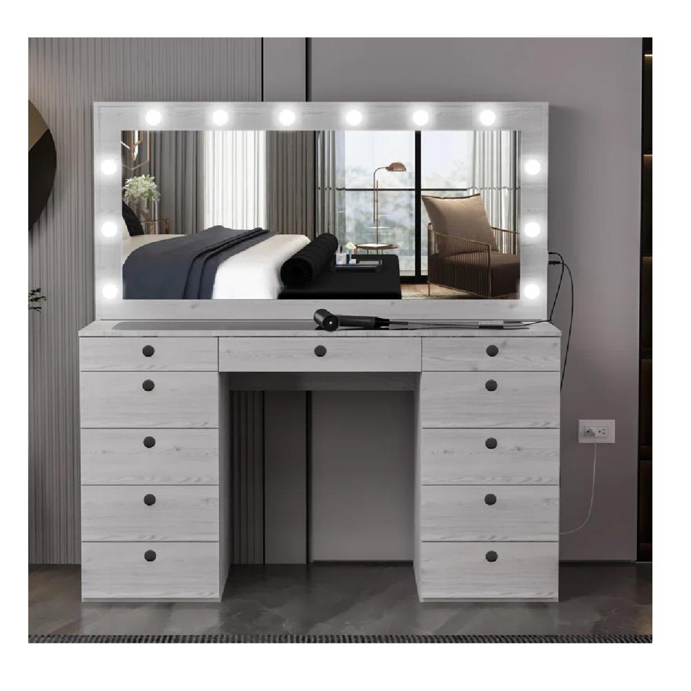 Tocador Moderno TU MESITA Sonia color Gris 11 cajones Espejos Led