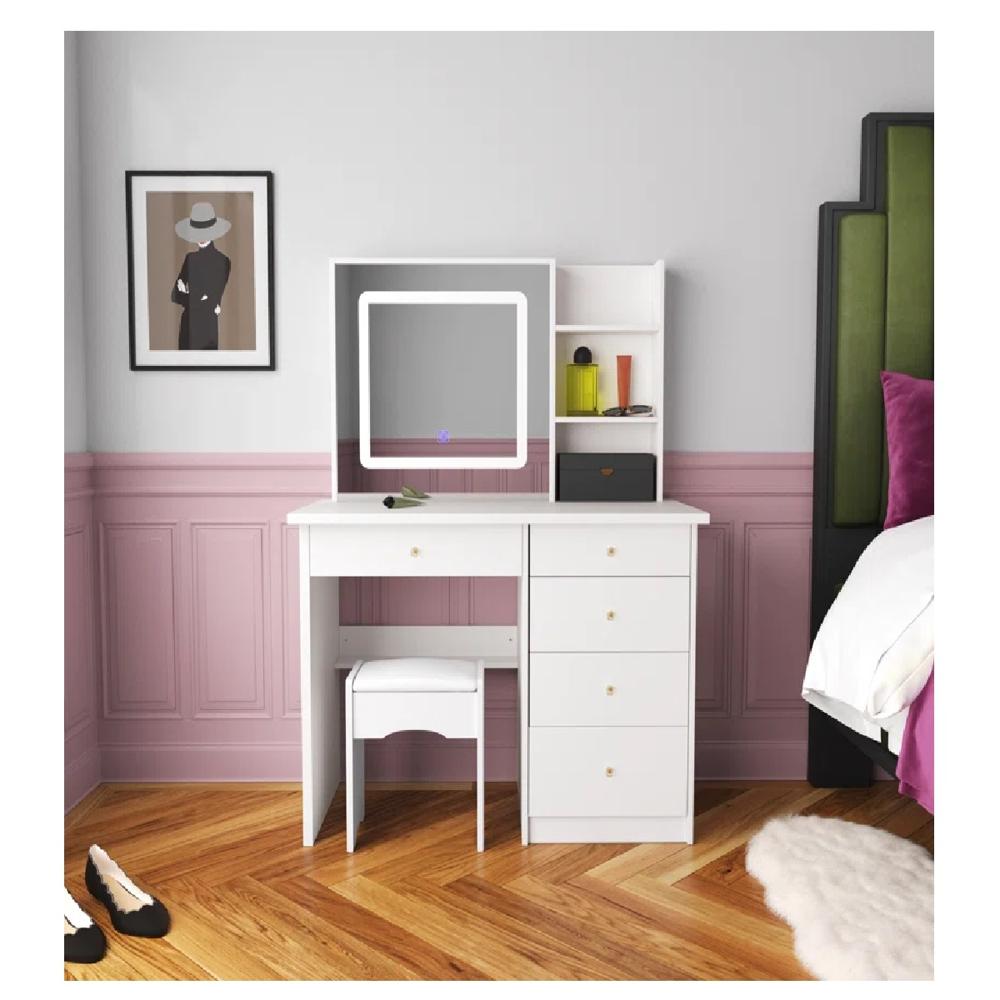 Tocador Juvenil TU MESITA Jisa color Blanco 5 cajones Espejo LED