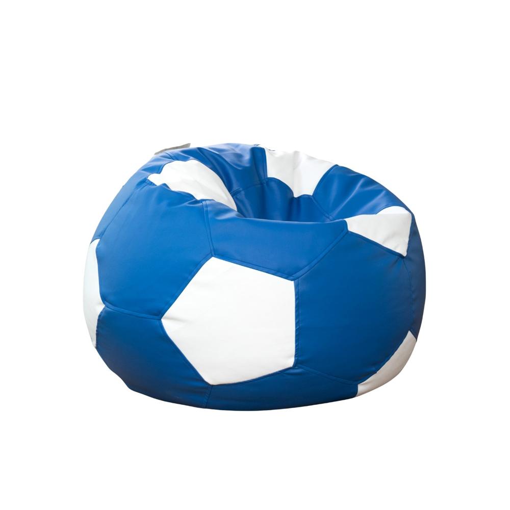 Puff Pelota Grande Ultracuero Azul Con Blanco PuffLima