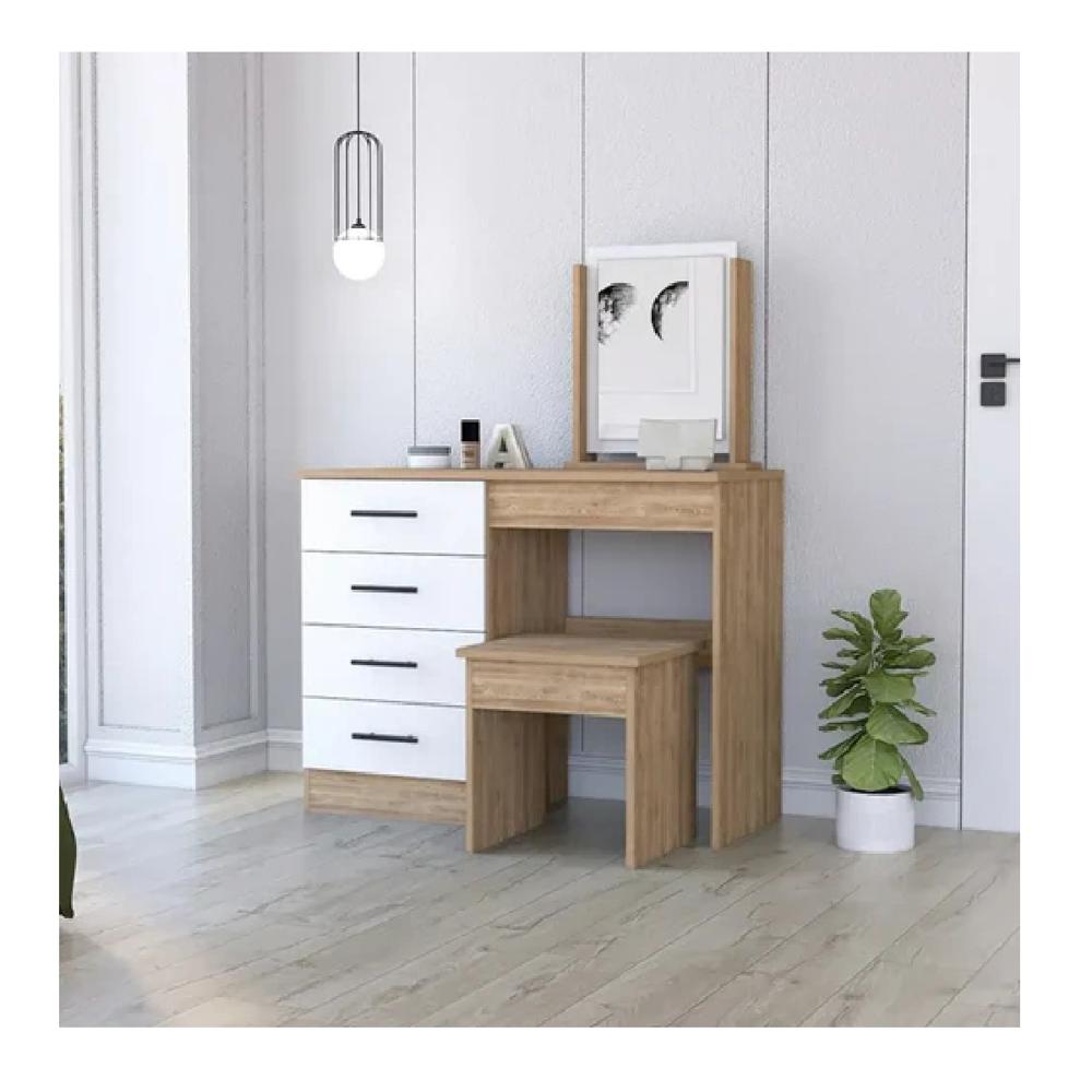Tocador Multiusos TU MESITA Marian color Blanco/Roble 4 cajones mas espejo