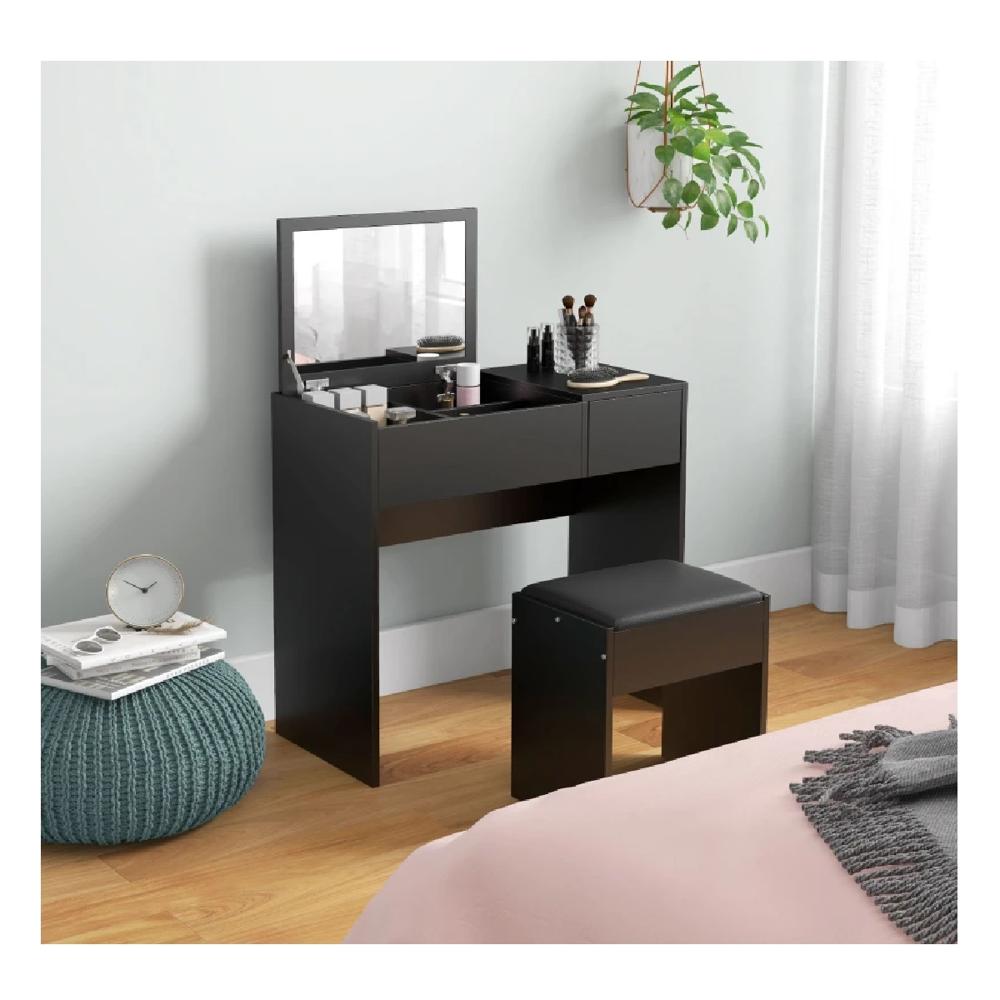 Tocador Práctico TU MESITA Betsy color Negro 1 cajón 1 puerta mas espejo