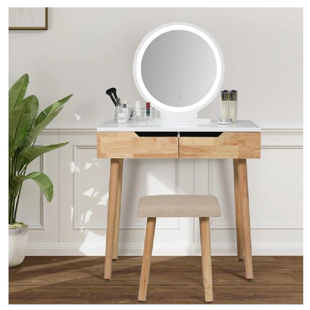 Tocador Juvenil TU MESITA Morgan con Espejo color Roble/Blanco 2 cajones