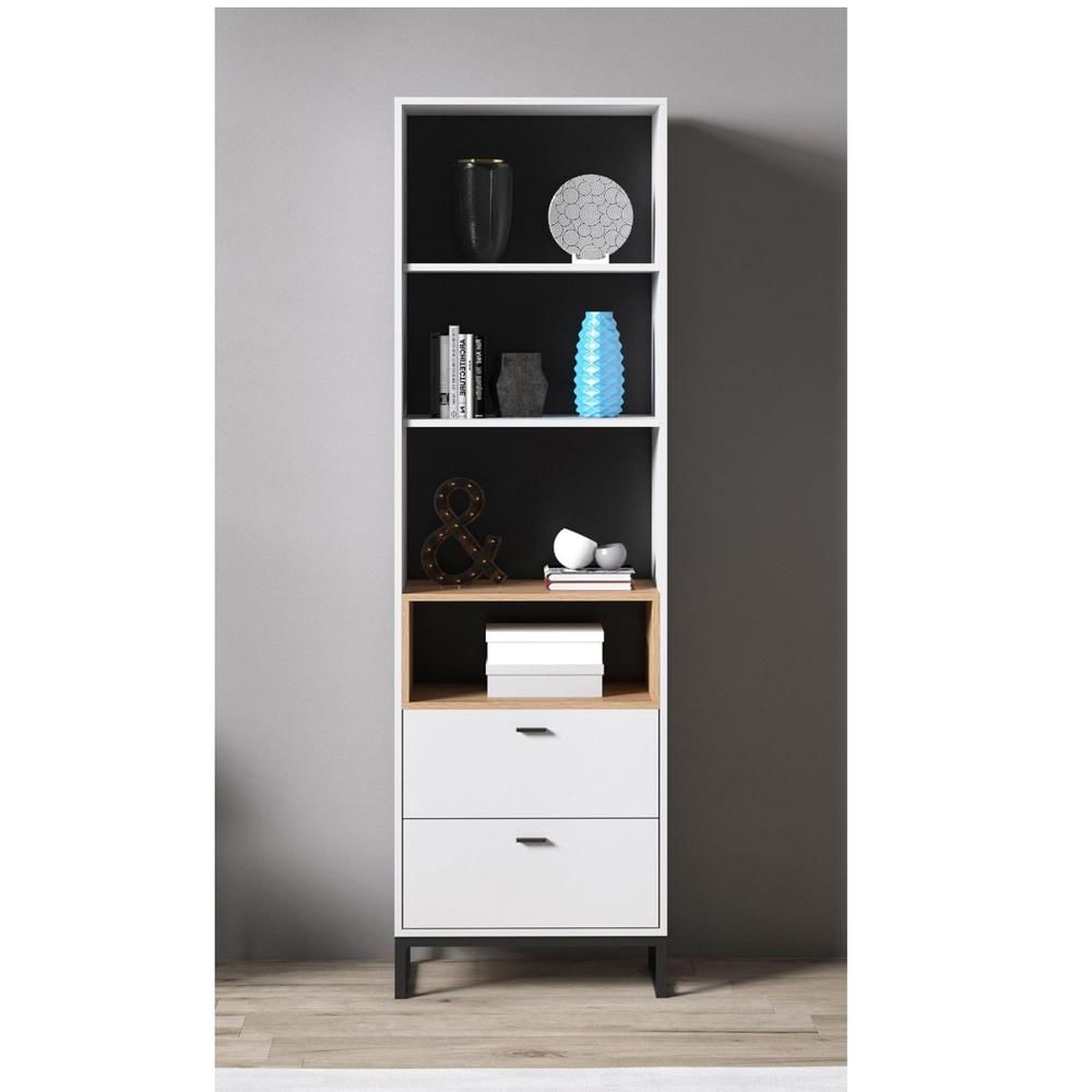 Librero Alto TU MESITA Leyto color Blanco/Roble 2 cajones