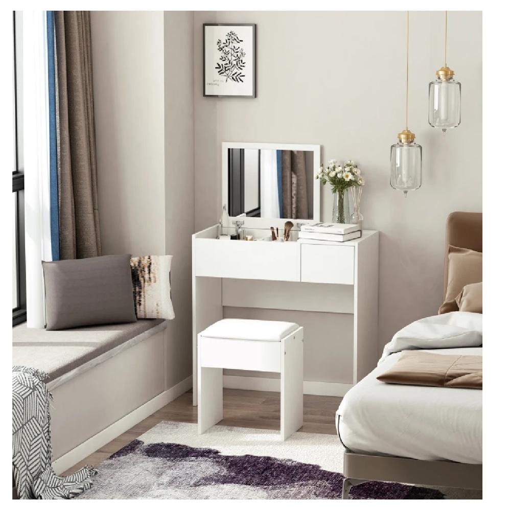 Tocador Práctico TU MESITA Betsy color Blanco 1 cajón 1 puerta mas espejo