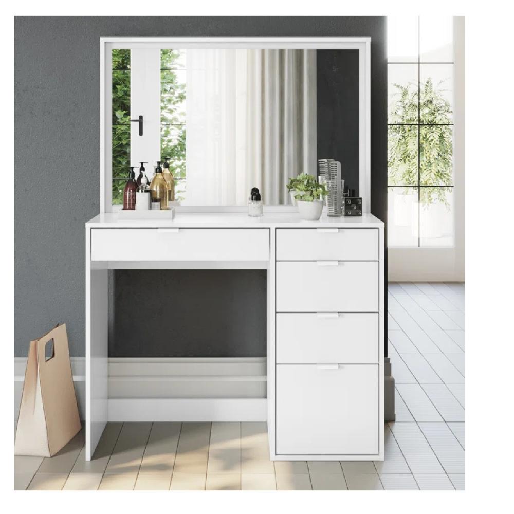 Tocador Moderno TU MESITA Miami con Espejo color Blanco 5 cajones