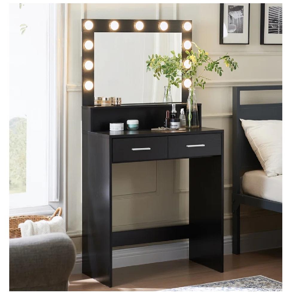 Tocador Juvenil TU MESITA Potis color Negro LED 2 cajones