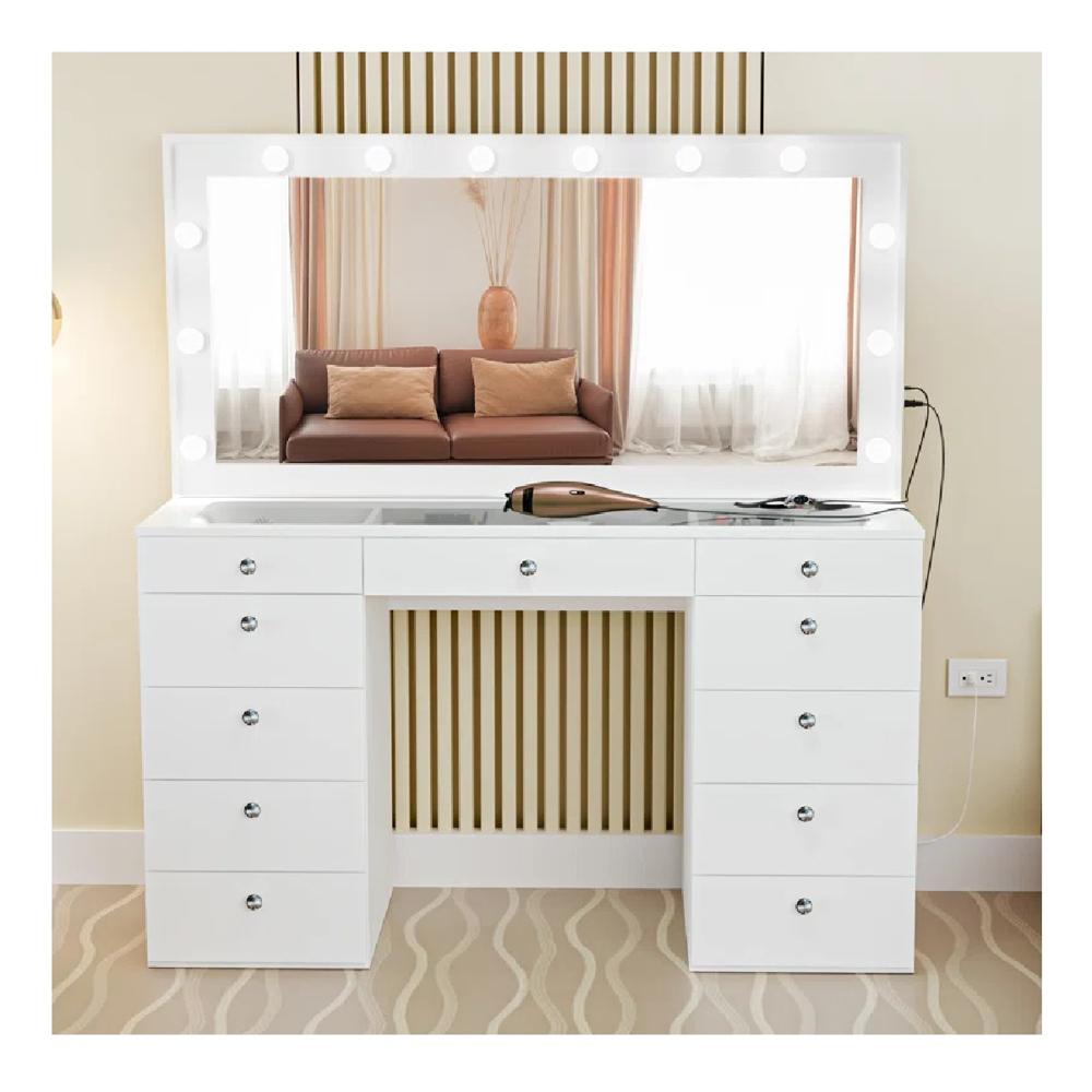 Tocador Moderno TU MESITA Sonia color Blanco 11 cajones Espejos Led