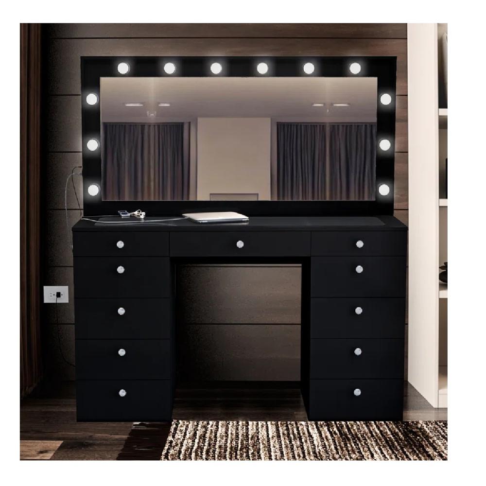 Tocador Moderno TU MESITA Sonia color Negro 11 cajones Espejos Led