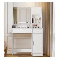 Tocador Moderno TU MESITA Icarus color Blanco 2 cajones 2 puertas espejo LED