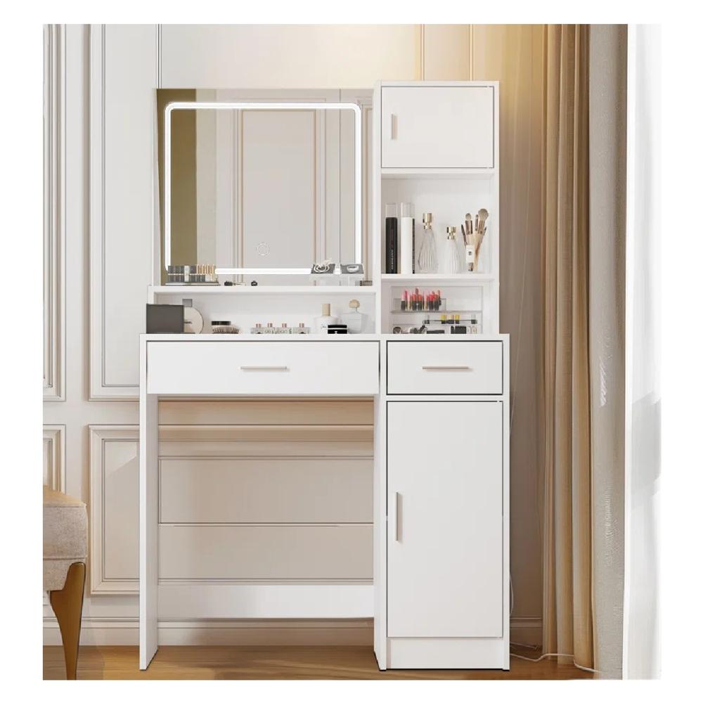 Tocador Moderno TU MESITA Icarus color Blanco 2 cajones 2 puertas espejo LED