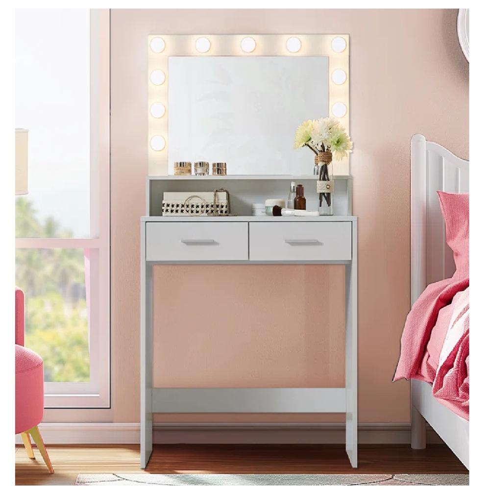 Tocador Juvenil TU MESITA Potis color Blanco LED 2 cajones