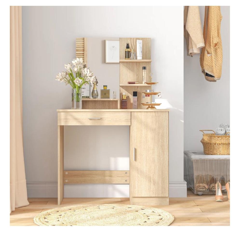 Tocador Moderno TU MESITA Praga color Duna 1 cajón 1 puerta mas espejo