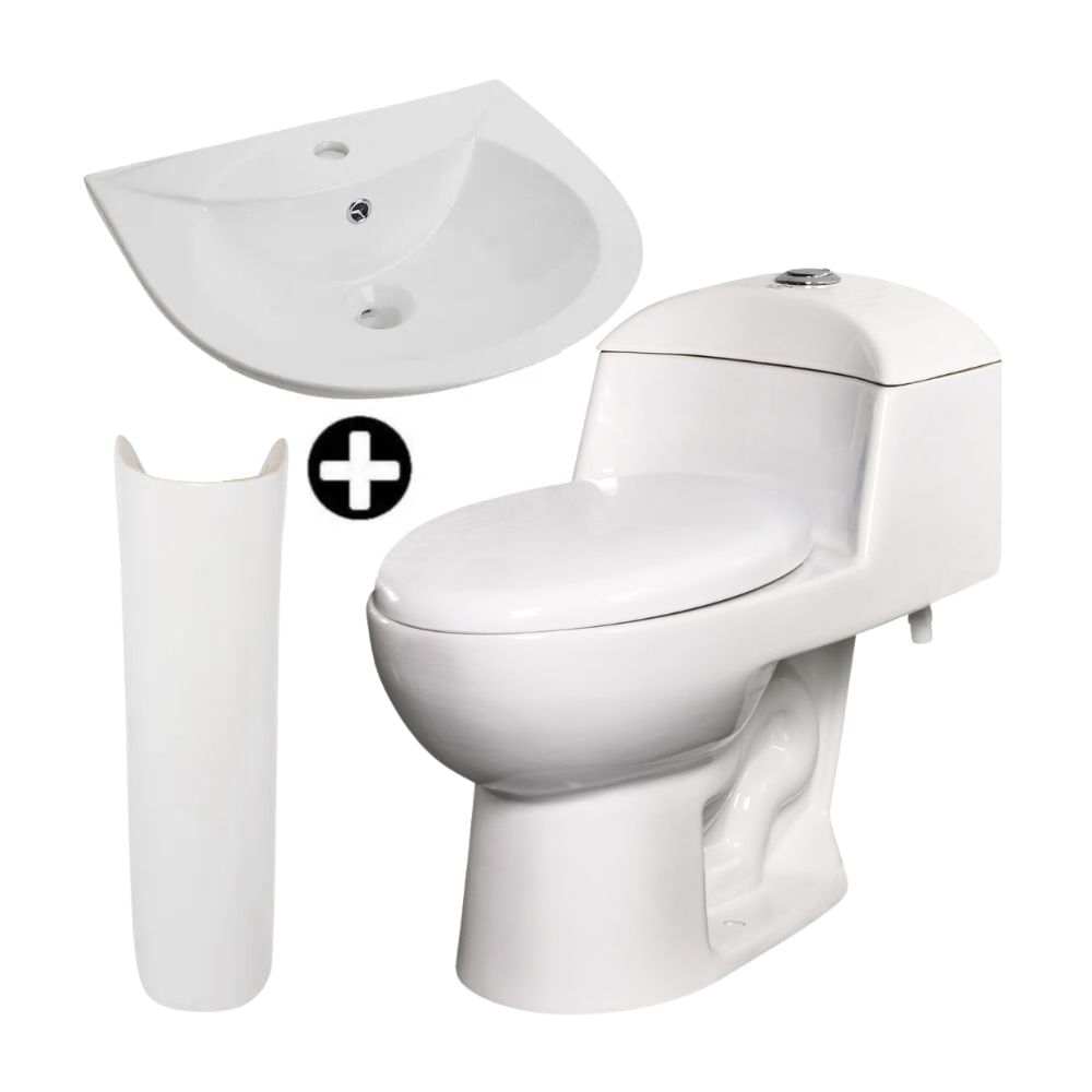 COMBO Inodoro one piece Artico Blanco + Lavatorio Indigo Blanco + Pedestal Artico Blanco Orange