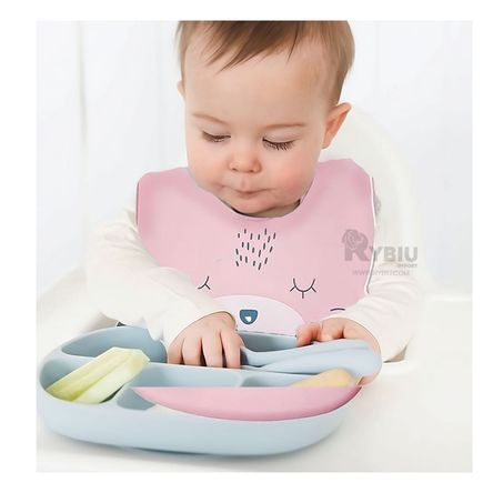 Babero Infantil de Silicona en Rosado Y+Papel de Regalo Babero Infantil de Silicona en Rosado Y+Papel de Regalo