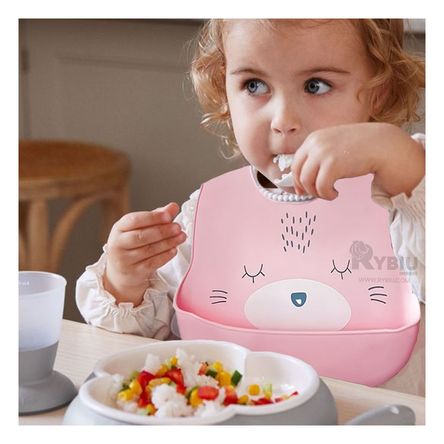 Babero de Silicona con Estampado en Color Rosado Babero de Silicona con Estampado en Color Rosado