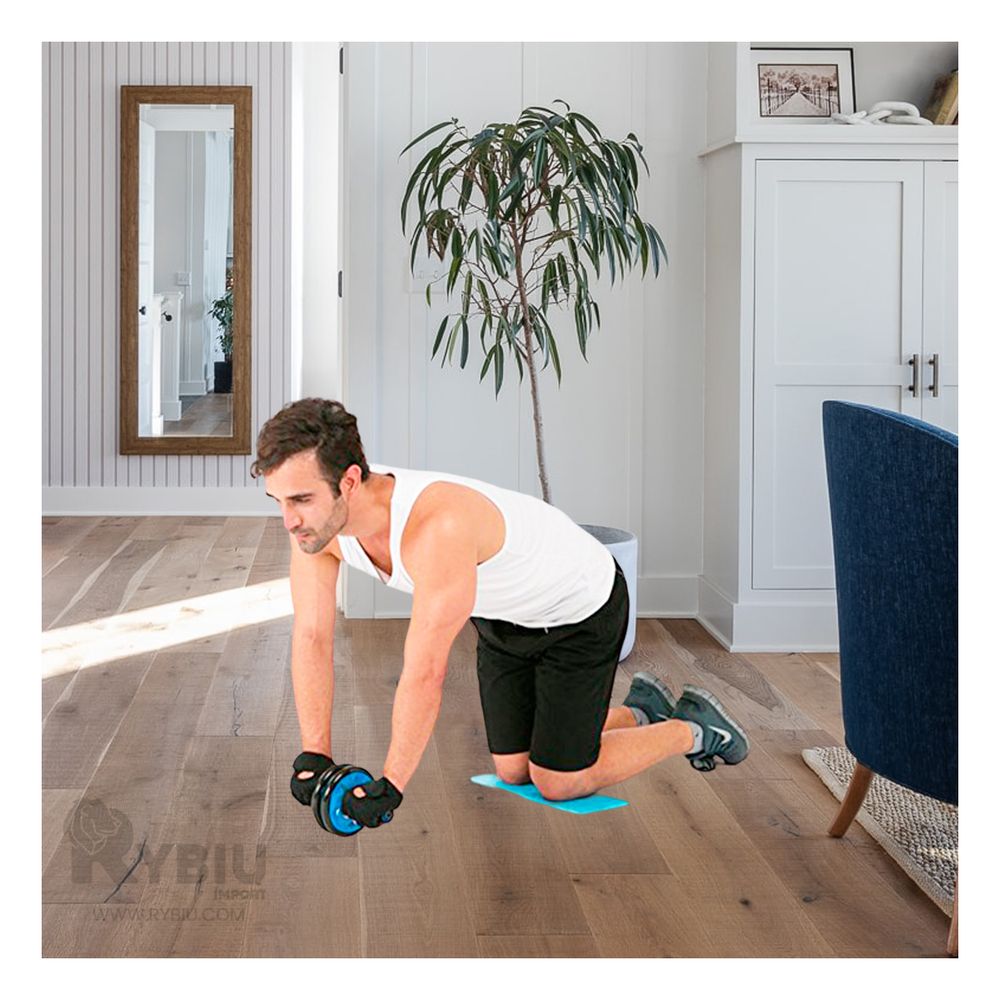 Rueda Doble para Abdominales y Tapete en Color Celeste Rueda Doble para Abdominales y Tapete en Color Celeste