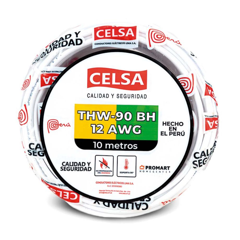 Cable Thw-90 450/750 V 12 Awg Celsa Blanco 10m