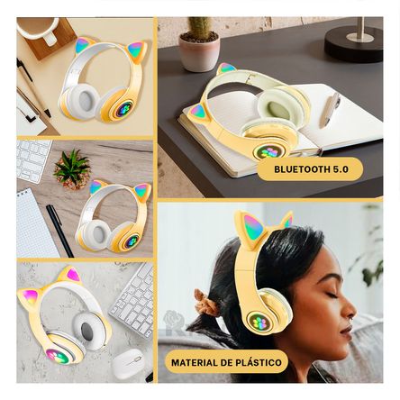 Audifonos con Bluetooth de Gato Amarillo Y+Papel de Regalo