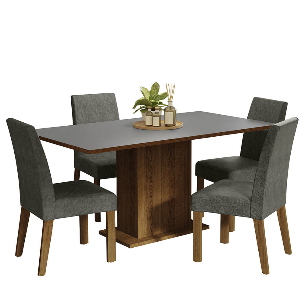 Juego de Comedor Keila con 4 Sillas Marrón/Gris/Plata Juego de Comedor Keila con 4 Sillas Marrón/Gris/Plata