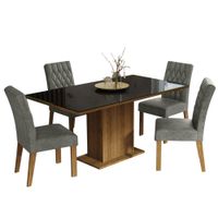 Juego de Comedor Marilia con 4 Sillas Marrón/Negro/Plata