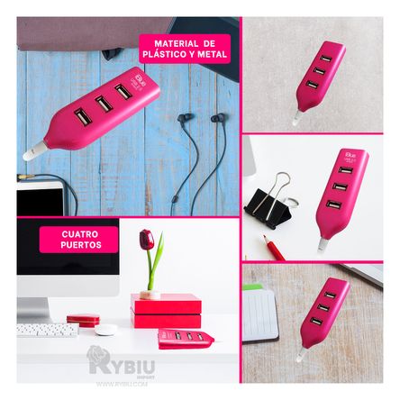 Hub Moderno de 4 Puertos Usb 2.0 Fucsia Y+Papel de Regalo Hub Moderno de 4 Puertos Usb 2.0 Fucsia Y+Papel de Regalo