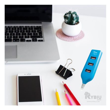 Hub con 4 Puertos Usb 2.0 en Tono Turquesa Y+Stickers Hub con 4 Puertos Usb 2.0 en Tono Turquesa Y+Stickers