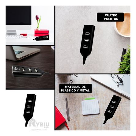 Hub Transportable 4 Puertos Usb 2.0 de Tono Negro
