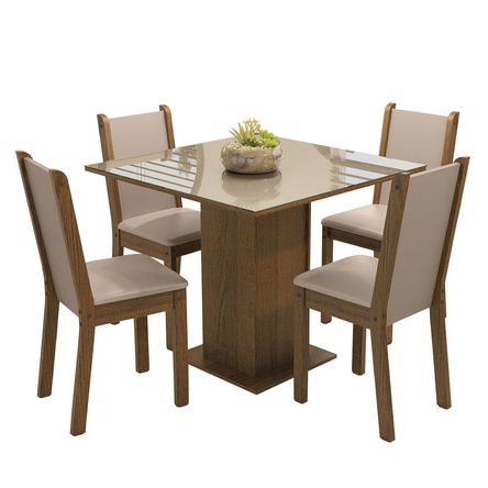 Juego de Comedor Tifani con 4 Sillas Marrón/Crema/Beige Juego de Comedor Tifani con 4 Sillas Marrón/Crema/Beige