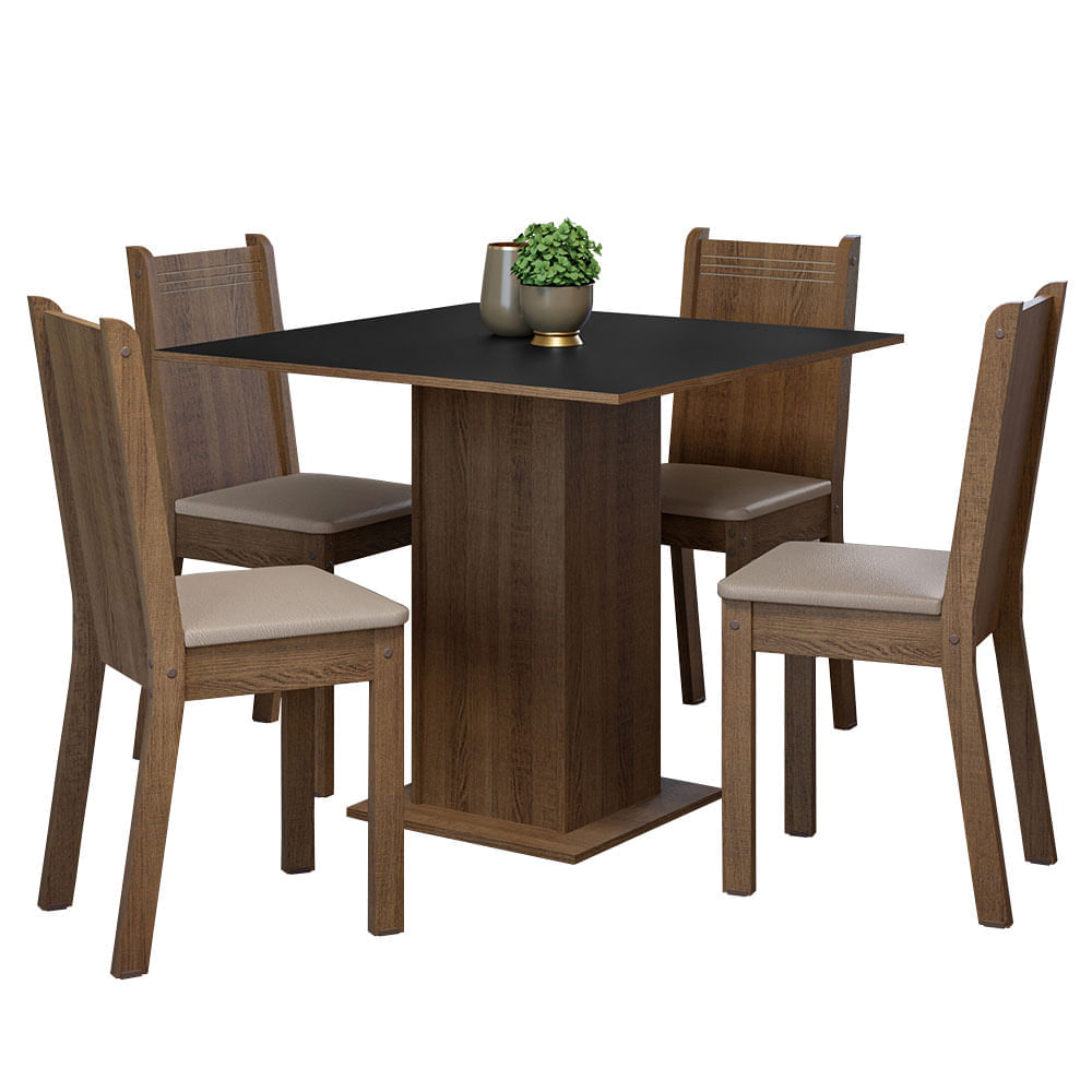 Juego de Comedor Samara con 4 Sillas Marrón/Negro/ Beige