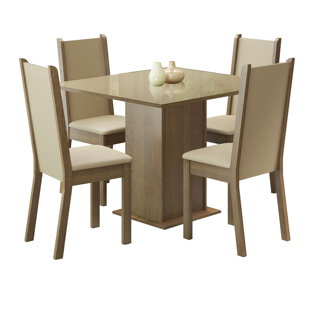 Juego de Comedor Moscou Plus con 4 Sillas Marrón/Crema/ Beige