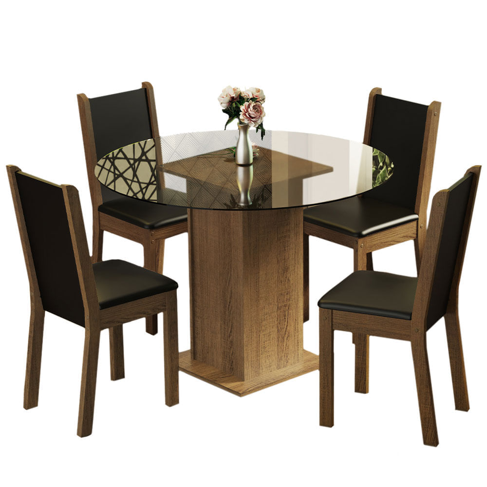 Juego de Comedor Nanda con 4 Sillas Marrón/Negro Juego de Comedor Nanda con 4 Sillas Marrón/Negro