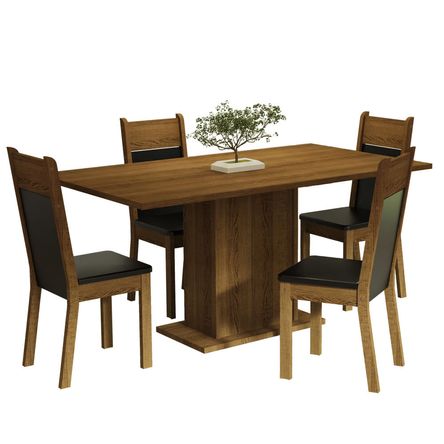Juego de Comedor Mesa con Tablero de Madera 4 Sillas Marrón/Negro Elisa
