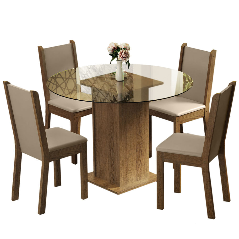 Juego de Comedor Nanda con 4 Sillas Marrón/Crema/Beige